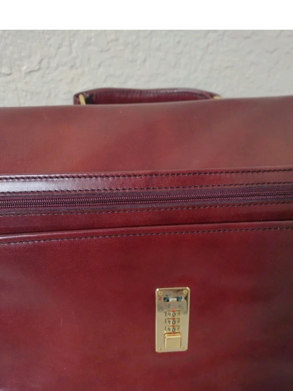 Classic Burgundy Leather Briefcase with Gold Hardware